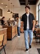 Heren resort shirt overhemd korte mouw zwart